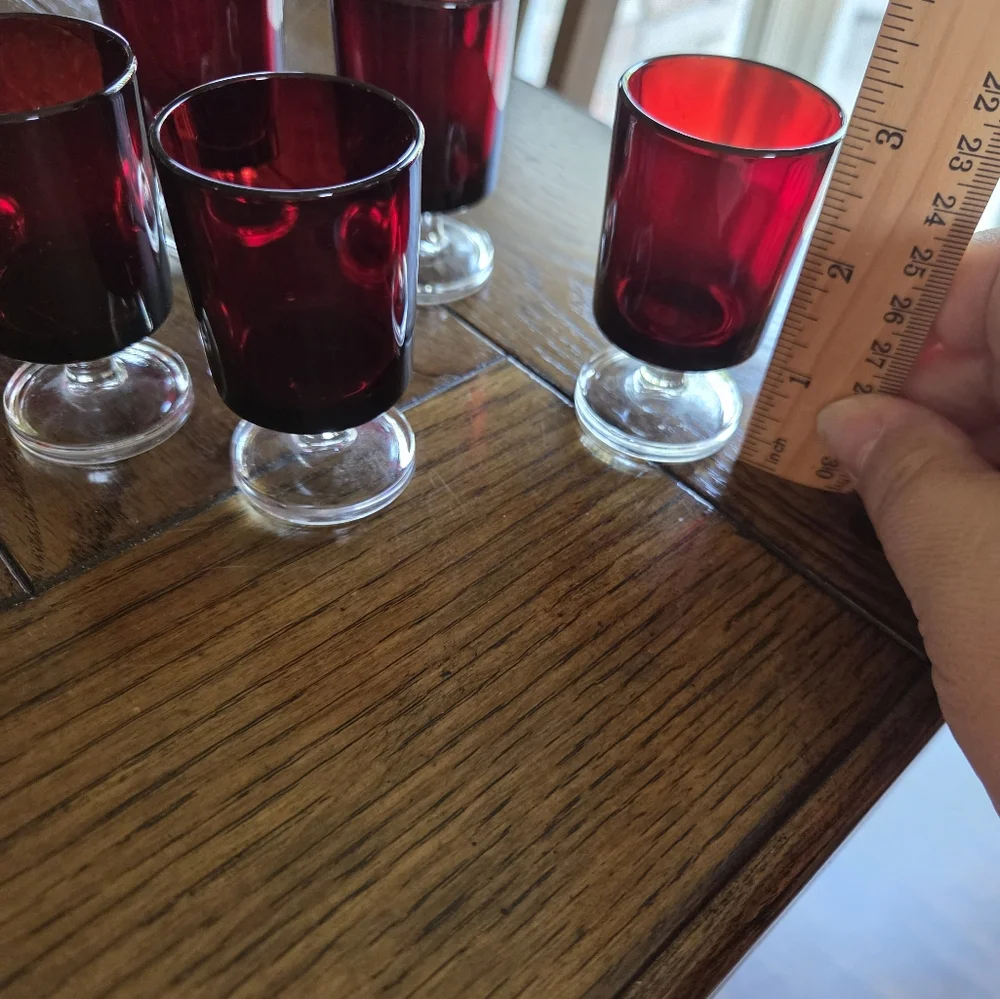 Ruby Red Clear Footed Cordial Glasses (6) Luminarc France